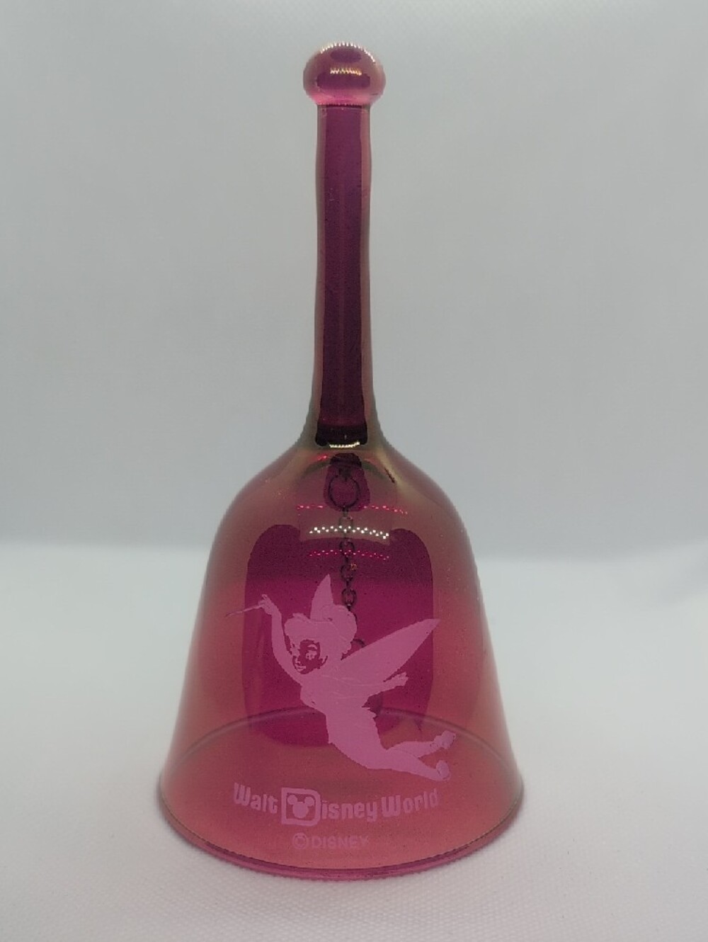 Vtg Disney Etched Tinker Bell Cranberry Glass Bell